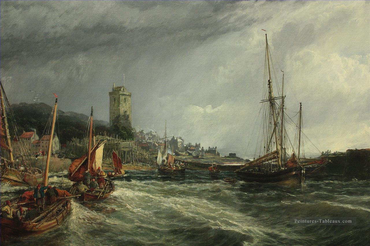 Bateaux de pêche en cours d’exécution dans Port Dysart Harbour Samuel Bough paysage Peintures à l'huile
